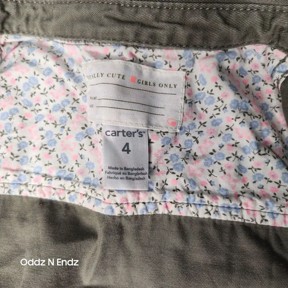 Girls Olive Green Military Style Jacket Size 4 By Carters With Embroidered Patch